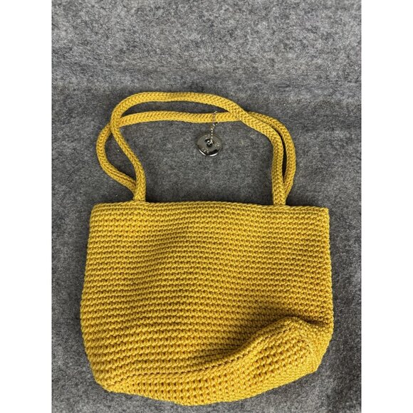 The Sak Shoulder Bag Womens Yellow Crochet Knit Tote Purse Double Strap Logo - Picture 1 of 6